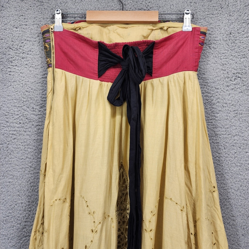 Anthropologie Mustard Yellow Boho Strapless Midi Dress Crochet Lace Eyelet Sz 8 - Picture 11 of 13